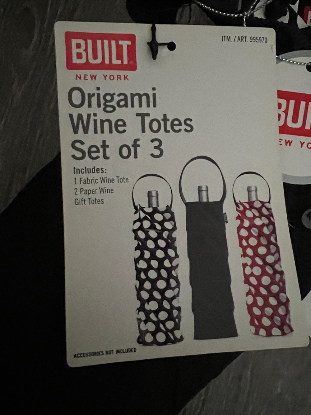 BUILT Origami Wine Totes Set of 3 — Black & Red